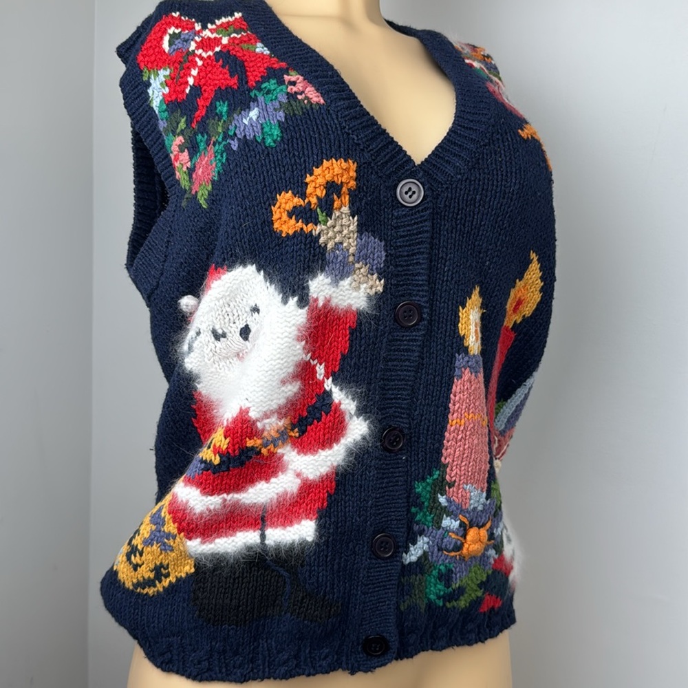Vintage Cristal Kobe knitted Christmas sweater vest sz M rare - Picture 4 of 11